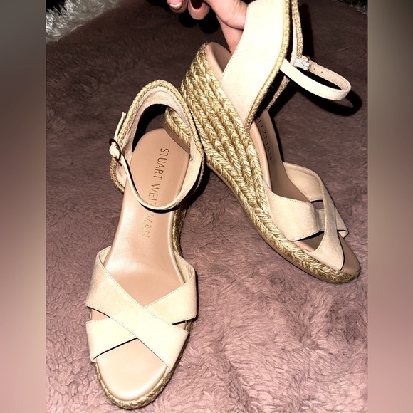 NWOT Stuart Weitzman women’s cream espadrille wedge heel sandals 8.5B vacation